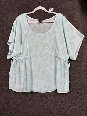 Torrid Feather Side Cinch Chiffon Blouse Womens Size 0 (12) Large Green Mint Top